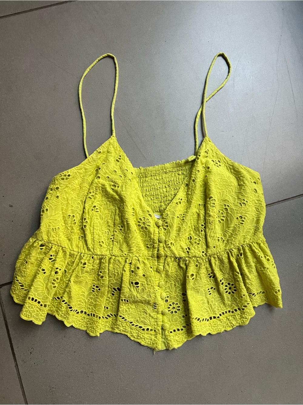 Anthropologie Bright Yellow Eyelet Ruffle Camisole